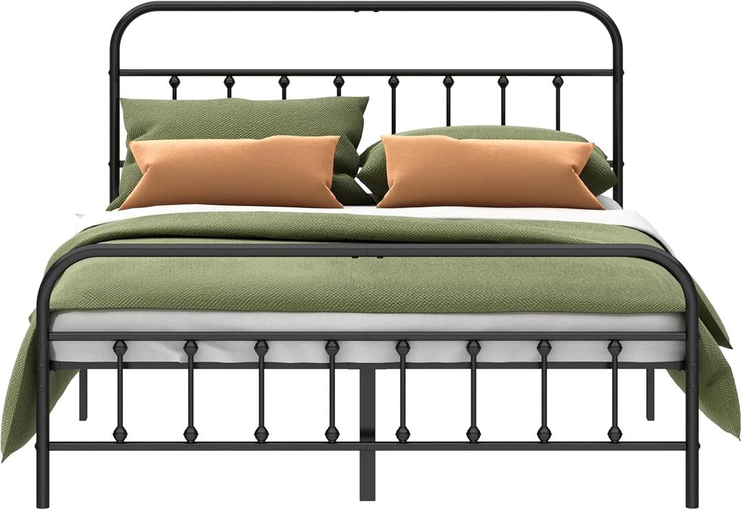 Metal Bed Frame - Structurally Stable Heavy Duty Steel Slat Supported Full Bed Frames,No Box Spring Needed for Easy Removal and Transport. (Full, Black)