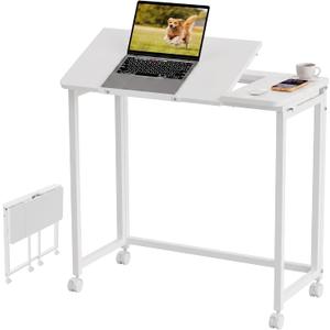 GreenForest Small Folding Desk with Wheels, 31.5 inch Tiltable Tabletop