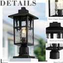 zeyu 16.7 Inch Outdoor Pole Light, Lamp Post Light Fixture for Garden Pathway, Die-Cast Aluminum with Water Ripple Glass, Black Finish, ZX1P-SW BK