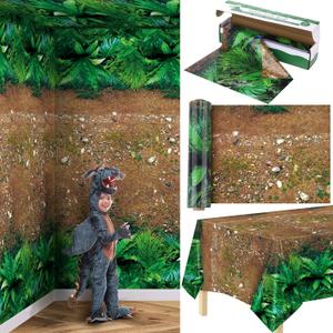 1 Roll 100 Ft x 54 Inch Forest Path Plastic Tablecloth Roll Safari Dinosaur Jungle Table Cover with Cutter Box for Birthday Baby Shower Party Supplies