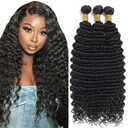 30 32 34 Inch Deep Wave Bundle 1b Human Hair Bundles Mixed Length 3 Bundles Brazilian Virgin Remy Hair Extensions Natural Black Color