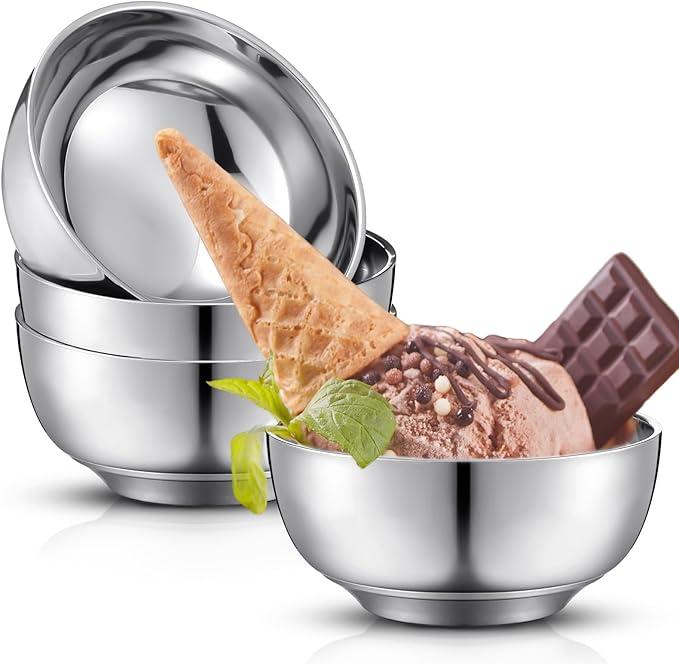 4 Pack 34 oz Stainless Steel Bowls Double Walled Insulated Soup Ice Cream Metal Mixing Nesting Bowls for Serving Soup Rice Cereal