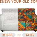 Stretch Couch Covers for 4 Separate Cushion Couch Sofa-Floral Printed Couch Sofa Cover,Washable Sofa Slipcover,Pet Friendly Furniture Protector with Elastic Bottom,Universal Fit for Home(Couch,Cover) (X-Large, Block Pattern+orange)