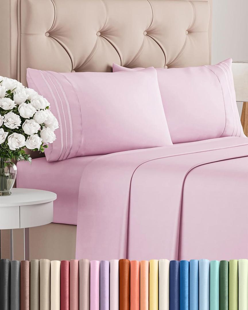 Queen Size 4 Piece Sheet Set - Comfy Breathable & Cooling Sheets - Hotel Luxury Bed Sheets for Women & Men - Deep Pockets, Easy-Fit, Soft and Wrinkle Free Sheets - Light Pink Oeko-Tex Bed Sheet Set