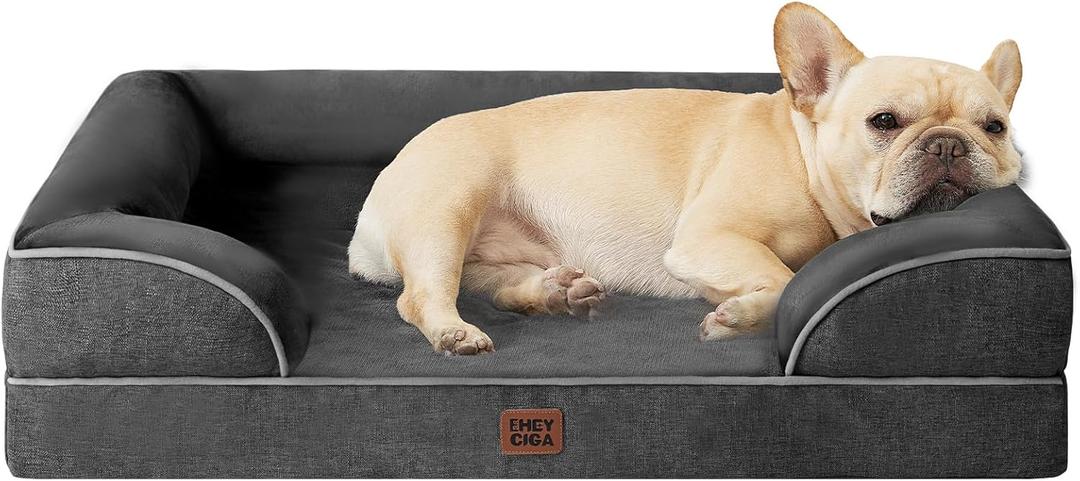 EHEYCIGA Orthopedic Dog Bed for Medium Dogs, Waterproof Memory Foam Medium Pet Beds with Sides, Non-Slip Bottom and Egg-Crate Foam Dog Couch Bed with Washable Removable Cover, Dark Grey (30.0"L x 20.0"W x 6.5"Th)