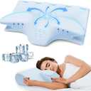 Cervical Neck Pillow for Pain Relief,Ergonomic Contour Memory Foam Pillows for Sleeping,Cooling odorless Neck Support Pillow for Side Back Stomach Sleeper,with Washable Pillowcase,Blue