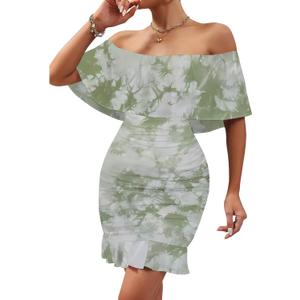 PinkPatty Summer Mini Dress for Women Off Shoulder Ruffled Bodycon Dresses Short Beach Sundress (XL)