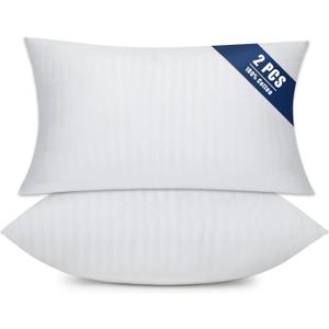 OKBA Set of 2 Throw Pillow Inserts, Hypoallergenic Soft & Firm Cushions with 100% Cotton Cover, 12x20 Pillows Filler for Side Sleepers, Sofa, Bed and Home Decor, Indoor Quality Hotel Pillows (12x20 Inch (Pack of 2)-1CM Stripe)