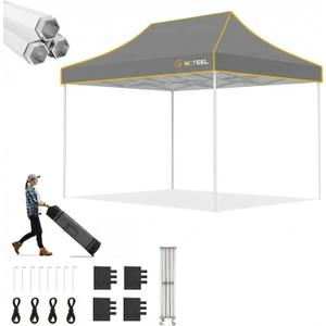 Hoteel 10x15 Pop Up Canopy Tent Heavy Duty Without Sidewalls, Waterproof Party Tent, Easy Set-up Commercial Instant Tents with Roller Bag & Sandbags, Hexagonal Leg (Gray)