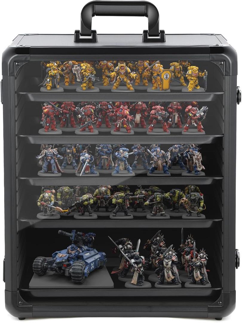 Miniature Storage Case with 6 Metal Trays Aluminum Frame Case with Lock Large Capacity Miniature Display Case