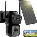 4K Solar Security Cameras Wireless Outdoor Battery Powered, 5GHz & 2.4GHz Dual Lens Bullet & 360 PTZ Outdoor Security Camera with Solar Panel, Digital Zoom, Night Vision,PIR Sensor (1Pack)