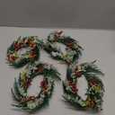 4 Pcs Mini Christmas Wreaths, Christmas Candle Rings Wreaths with Pinecones Red Berries & Cedar for Table Centerpieces Door Window Cabinet Hanging Holiday Party Decor