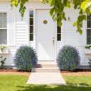 HyeFlora 26'' Artificial Boxwood Topiary Trees with Lavender 2 Pack Fake Plants for Outdoor Indoor Artificial Shrubs with Metal Ground Spike UV Resistant Fake Bushes for Front Porch Garden, Purple