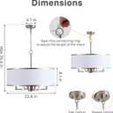 24" 6-Light Brushed Nickel Chandelier with White Fabric Drum Shade, Modern Adjustable Large Pendant Chandelier for Dining Room, Kitchen Island, Living Room, Bedroom, Entryway, E12 Socket, 23.6"