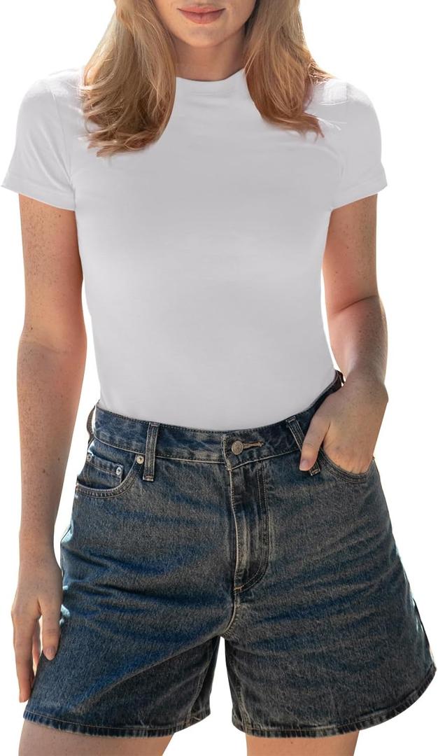 BAMBOO COOL Women's Skin-Tight Soft T-Shirts Short Sleeve Slim Fit Tops for Women Cute Basic Tees (X-Large)