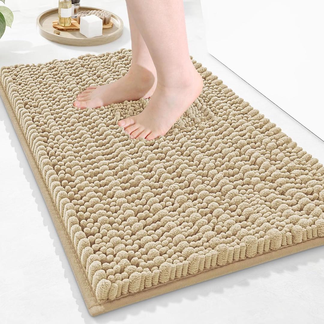 Arotive Luxury Bathroom Rugs 30x17, Extra Soft Thick Absorbent Shaggy Chenille Bath Rugs, Non-Slip Machine Wash Dry, Bath Mats for Bathroom Floor, Tub and Shower, Home Decor Accessories, Cream Beige