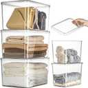 Lidded Plastic Storage Bins Set Clear Desk Basket Box Organizer Kitchen Container Clothes Laundry Closet Cabinet Shelf, Organization and Storage for Shelves Office Bathroom(clear 3XL+2M)