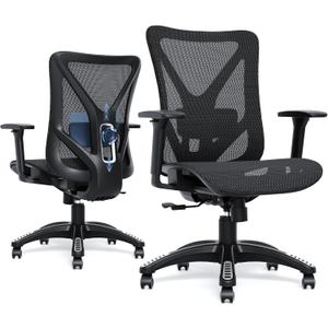 Ergonomic Office Chair, Mesh Computer Desk Chairs with Adjustable Lumbar Support, 3D Armrests, Tilt Function, Comfy Wide Seat, Swivel Executive Work Task Chair for Company and Home (Black Full Mesh)