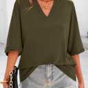 MASCOMODA Oversized T Shirts for Women V Neck Short Sleeve Casual Tops Summer Trendy Basic Tunic Loose Fit Tee Shirt (Green, M)