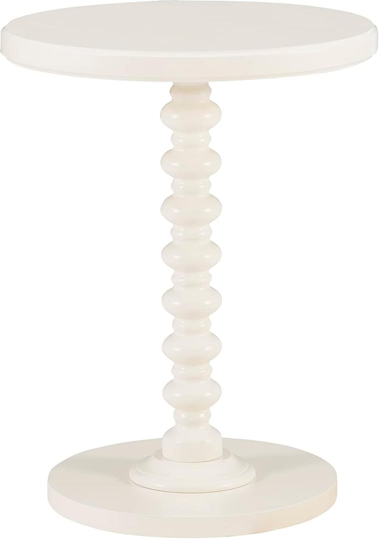 Powell Tarkin Round Off White Turned Spindle Pedestal Side Accent Table