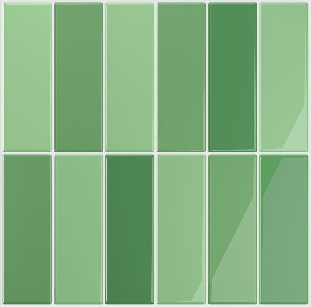 VEELIKE 12 Sheet Green Peel and Stick Backsplash for Kitchen Straight Linear Subway Stick on Back Splash Tiles Waterproof Renter Friendly Backsplash Ceramic Tile Stickers for Bathroom Kitchen RV