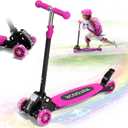 Kick Scooter for Kids 3-7 Ages - Light Up 3 Wheel Scooters,Lean-to-Steer,Three Adjustable Height Scooter for Kids, Wide Dual Rear Wheels,Safe Stable Ride for 3-5,5-7 Year Old Girl Boy Kid