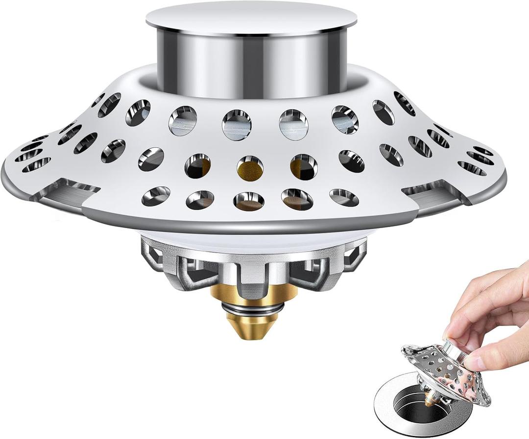 Tub Stopper 2-in-1 Pop-Up Bathtub Drain Stopper & Tub Drain Hair Catcher, Bathtub Stopper with Double Filtration Design, Bathtub Strainer Fits 1.45-1.8" Drain Holes