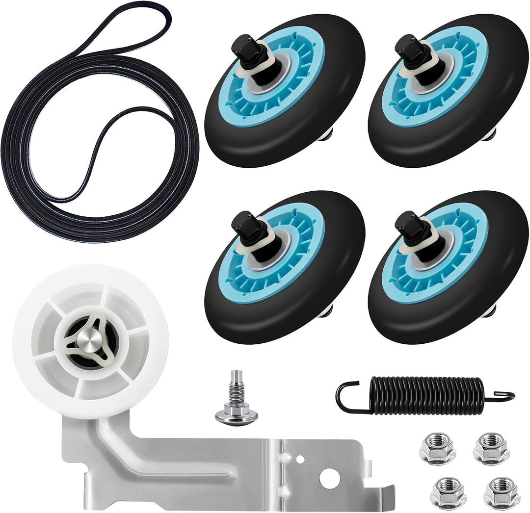 DV42H5200EP/A3 DV42H5200EW/A3 Dryer Roller Belt Kit Fit for Sam-sung DV45H7000EP/A3 DV48H7400EW/A2 DV42H5000EW/A3 DV48J7700EW/A2 DV40J3000EW/A2 DV45H7000EW/A2, Roller #DC97-16782A, Belt #6602-001655