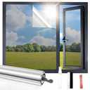 One Way Privacy Window Film, Static Cling Reflective Sun Blocking Tint for Home, Daytime Mirror Privacy & Heat Control Glare Reduction, No Residue with Installation Kit (Silver, 17.5 x 78.7 Inch), Pack Of 2