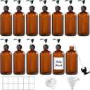 12 Pack Amber Glass Bottles 8oz with Pump Dispensers, Refillable Empty Pump Bottles for Bathroom, Kitchen, Shampoo, Soap, Lotion  Includes 2 Funnels & 12 Labels
