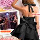 ShawGobow Jacquard Corset Dress,Deep V Halter Mini Dresses with Bow Back,Sexy Birthday Outfits Women Homecoming Prom Formal (Black, M)