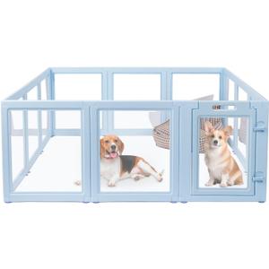 Clear Acrylic Dog Playpen,Transparent DIY Dog Pen,Easy Assembly and Disassembly,Indoor and Outdoor Use,Simple Cleansing Fence (Sky Blue, 23.6 inch, 10 Panels)