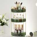 360 Rotating Makeup Organizer, Upgraded 3 Tier Skincare Perfume Organizers for Women, Bathroom Organizer Countertop, Clear Cosmetic Dresser Organizer with Makeup Brush Holder, Sink&Counter (Green)
