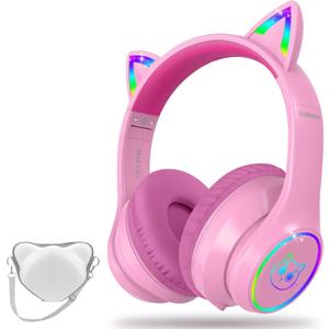 LOBKIN Bluetooth 5.4 Kids Headphones with Case - RGB LED Light Up Cat Ears Foldable Adjustable Over Ear Headphone Support Wireless or 3.5mm Wired Mode for Toddler & Girls & Boys Teens LOBKIN Bluetooth 5.4 Kids Headphones with Case - RGB LED Light Up Cat Ears Foldable Adjustable Over Ear Headphone Support Wireless or 3.5mm Wired Mode for Toddler & Girls & Boys Teens