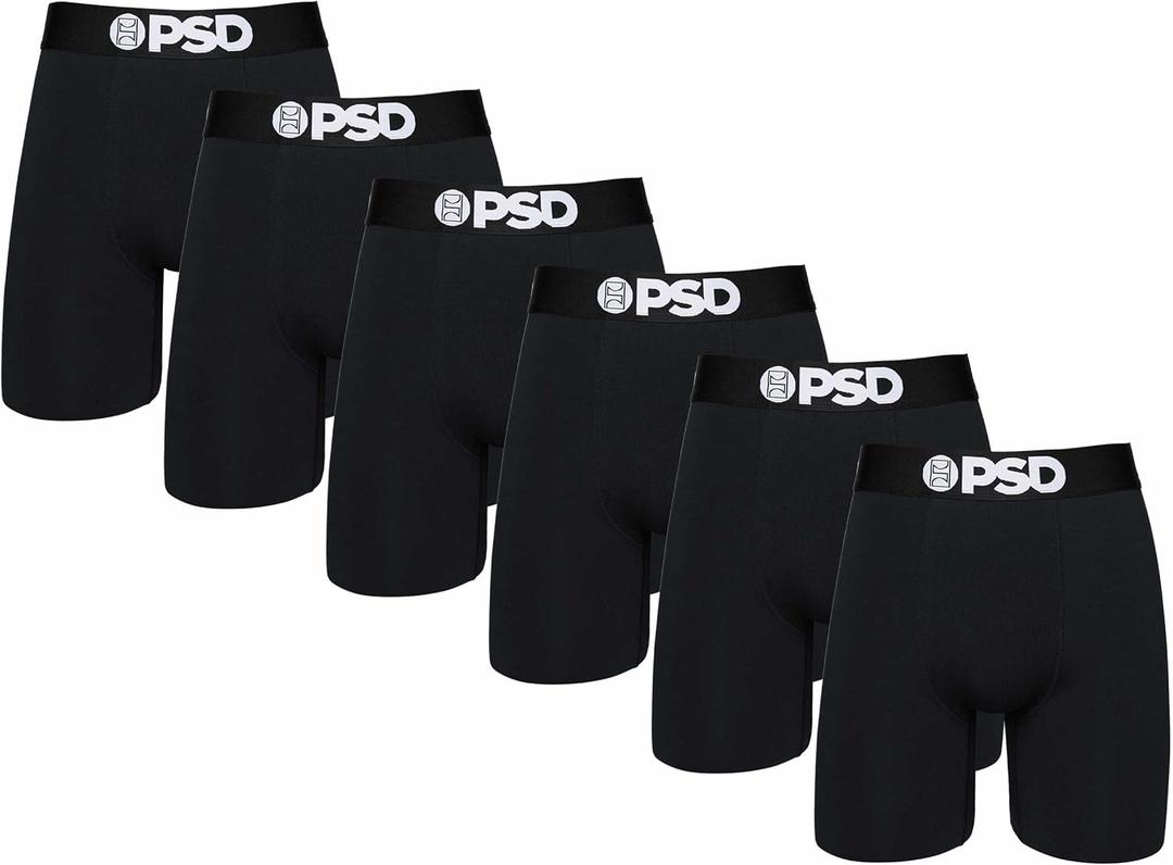 PSD Men's Basic Solid Boxer Briefs - 7 Inch Inseam Breathable and Supportive Men's Underwear with Moisture-Wicking Fabric (Large, Black Cotton 6-pack)