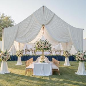 50ftx40ft Ivory Ceiling Curtain for Wedding Parties – 10 Panels Wrinkle-Free 40 FT Long Tent Draping Curtains for Wedding, Birthday & Theme Parties, 40ft Height with Rod Pocket