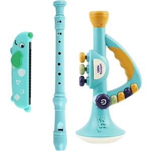 Toddler Musical Instruments Toy, Trumpet, Harmonica, Recorder Flute for Kids Baby, Musical Toys Set for Children, Gifts for Boys Girls Ages 2 3 4 5, Blue