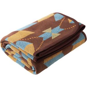 PuTian Merino Wool Blanket - Large Warm Soft Washable Camp Blanket Throw for Bed Couch Camping Outdoor Travel Emergency, Brown Geometry (63x87)
