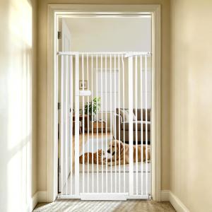 Lumizone Extra Tall Cat Gate 61.02" High 29.92"-42.51" Wide Pet Gate White | Dog Gate for Doorway Hallway Stairs Pressure Mounted Extra Wide 1.37" Gap No Drilling Auto-Close One-Handed Operation