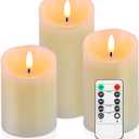Flameless Candles Battery Operated with Remote Timer, 3D Flame Flickering, Last 500+ Hours Battery Candles, Ivory Real Wax LED Pillar Candle for Wedding Home Christmas Decorations, Set of 3