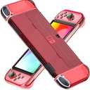 FANPL [Improved Version] Dockable Clear Case for Nintendo Switch OLED 2021, Protective Case Cover for Switch OLED and Joy Con Controller - Strong and Durable, Not Easy to Fall Off (Red)