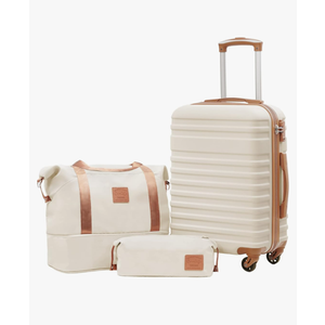 COOLIFE Luggage Carry On Luggage Suitcase Softside Wheeled Luggage Lightweight Rolling Travel Bag, White, 3 Piece Set (DB/TB/20), Luggage Set with Bags