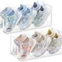 Widened 4.17 Inch Clear Acrylic Kids Shoe Rack for Closet Organizers and Storage 2 Pack, 3 Sections Small Toddler Baby Shoe Storage Organizer Shelf, Desk File Sorter Book Purse Organizer
