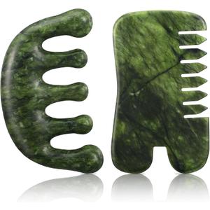 BBTO 2 Pcs Jade Comb for Scalp Massage Gua sha Comb for Head Body spa Hair Multifunctional Handheld Massage Tools (Classic, Natural)