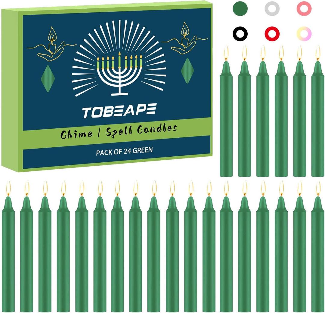 Tobeape Spell Chime Candles 24 pcs Green Candles, 4" Tall Unscented Mini Magic Taper Candle Bulk for Witchcraft, Wiccan Altar, Rituals, Prayer, Meditation, Birthday Party, Home Decor