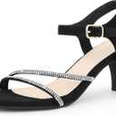 Allegra K Women's Ankle Strap Rhinestones Kitten Low Heel Sandals (9)