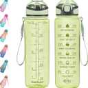 Enerbone 32 oz Water Bottle with Times to Drink and Straw, Motivational Drinking Water Bottles with Carrying Strap, Leakproof BPA & Toxic Free, Ensure You Drink Enough Water for Fitness Gym Outdoor (Olive)