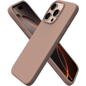 ORNARTO Compatible with iPhone 16 Pro Case 6.3", Slim Liquid Silicone 3 Layers Soft Gel Rubber Shockproof Protective Cover with Anti-Scratch Microfiber Lining-Light Brown