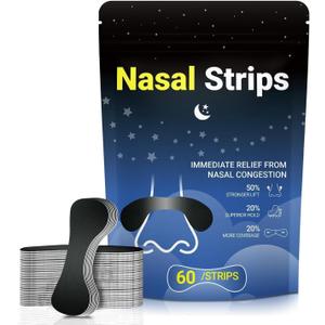 60ct Nasal Strips for Snoring,Extra Strength Nose Strips for Breathing,Hypoallergenic Strong Nasal Strips Tape, Boost Oxygen Intake,Improve Sleep Quality,Latex Free,Skin Safe Nasal Strip - Black