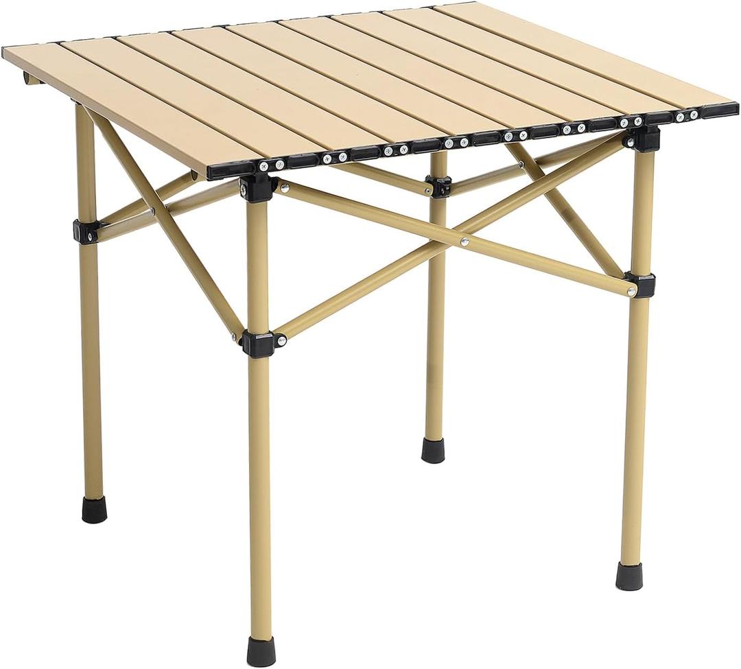 Wind Tour Portable Camping Table Folding Side Table Aluminum Lightweight Table with Carry Bag for Outdoor Cooking Hiking Picnics BBQ Travel (Khaki), 20.1" x 21.1" x 19.7"